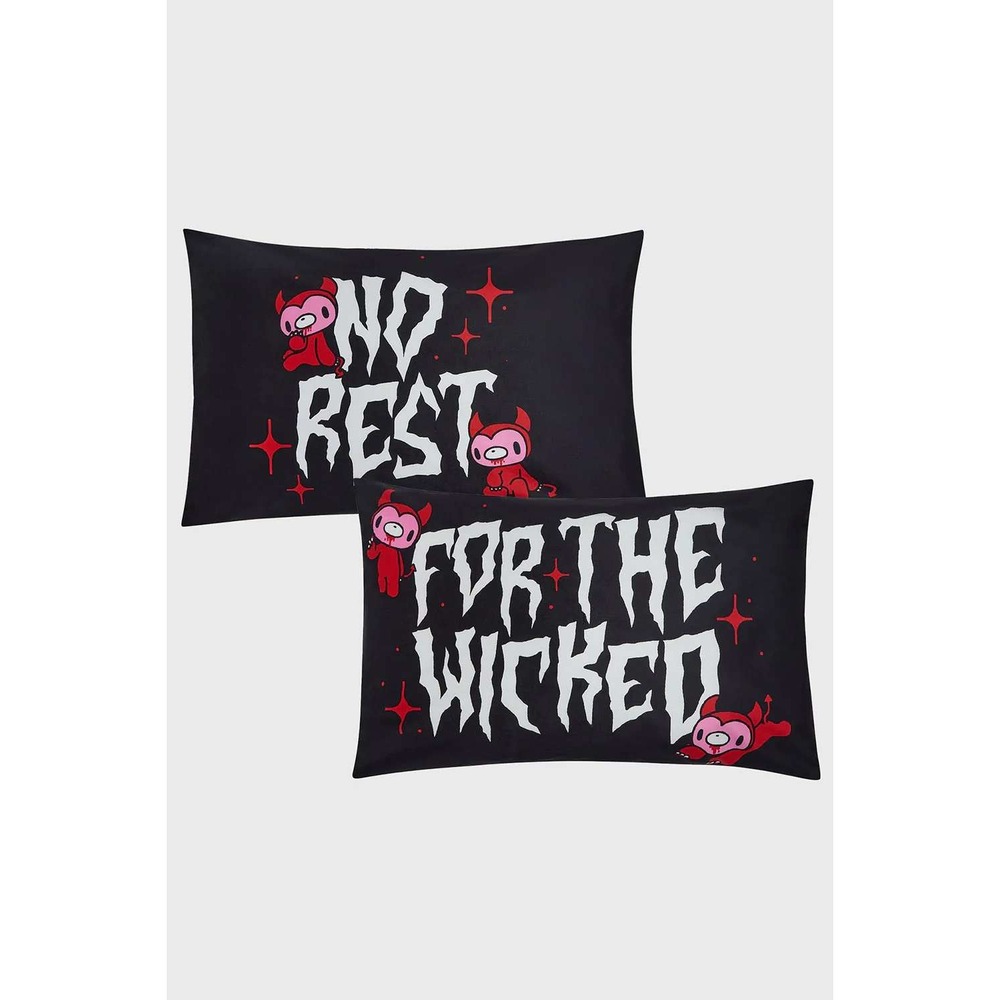 No Rest For The Wicked Devil Pillowcase Set Black Gothic Bedding 2pc Standard
